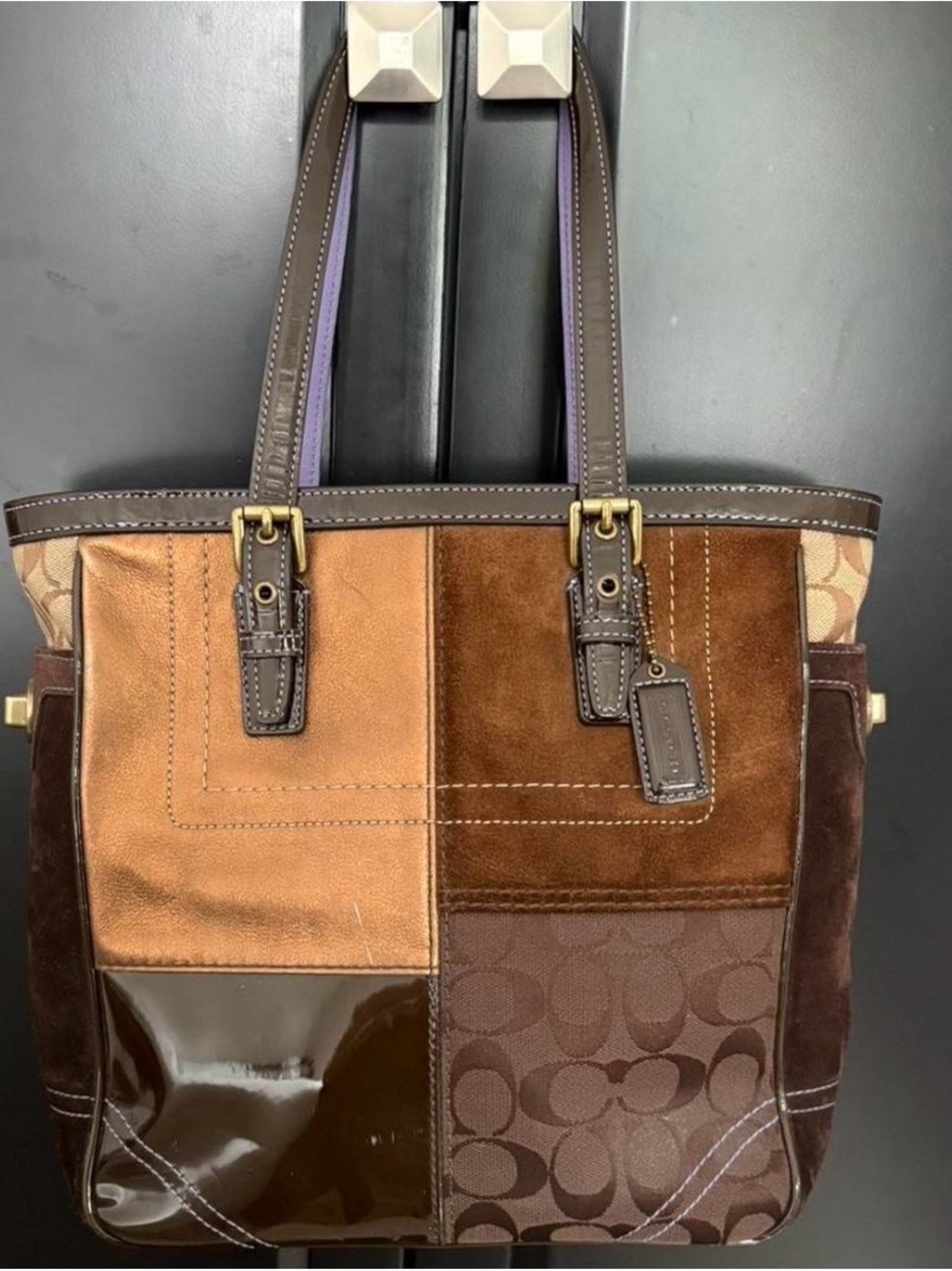Coach Patchwork Tote Brown Signature Canvas